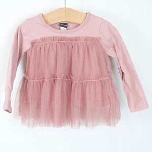 Tea Collection Long Sleeve Tiered Tulle Tunic Top Rose Pink Size 9-12 months‎